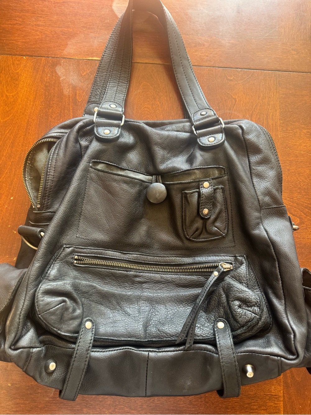 Oushka London Black Leather Shoulder Tote Bag - Picture 2 of 10